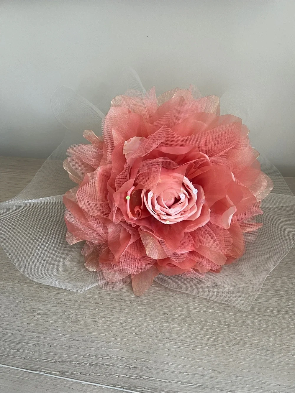 Whittall & Shon Coral fascinator Floral Tulle Headpiece posy